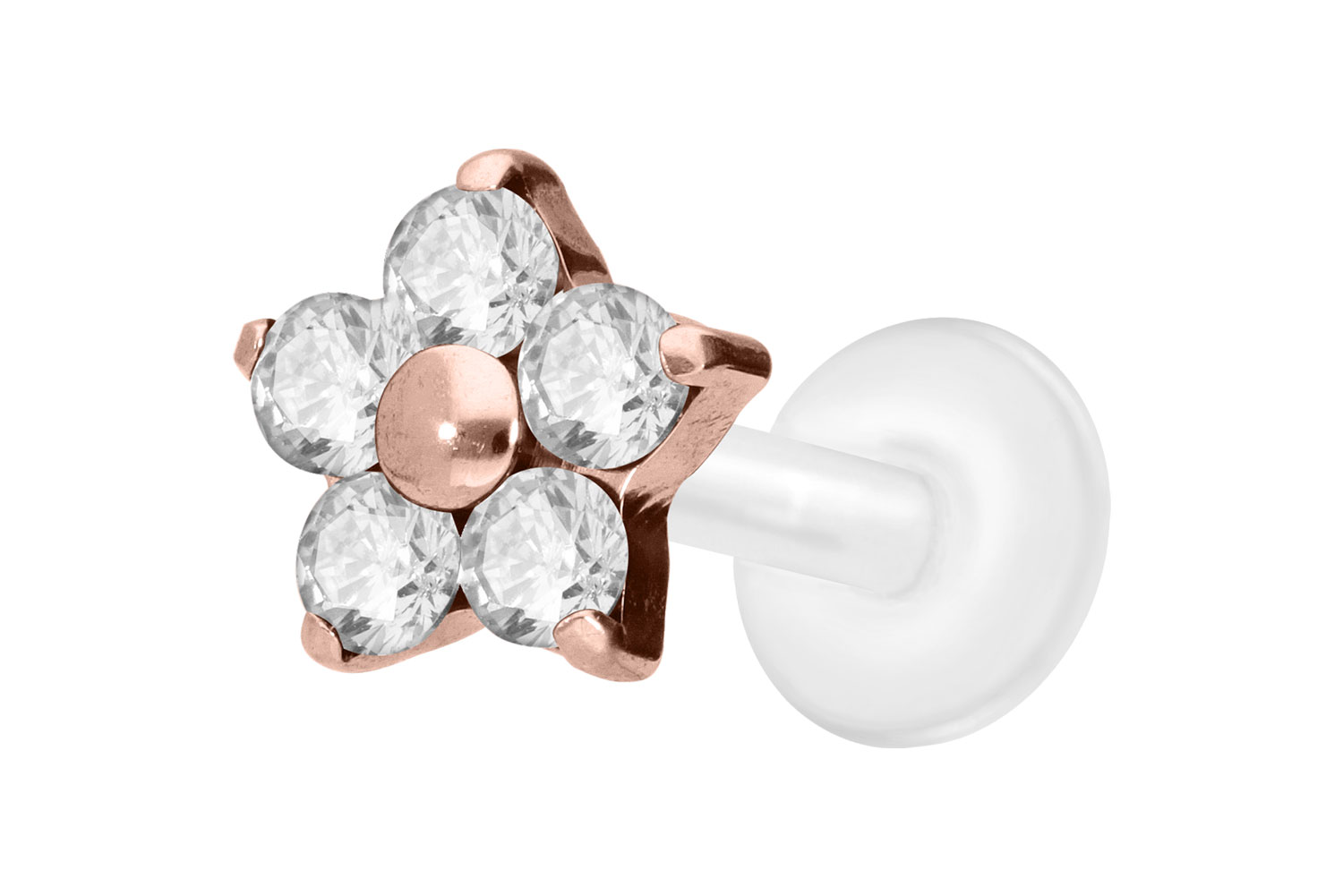 PTFE Labret Piercing mit Innengewinde + Titan-Aufsatz KRISTALLBLUME